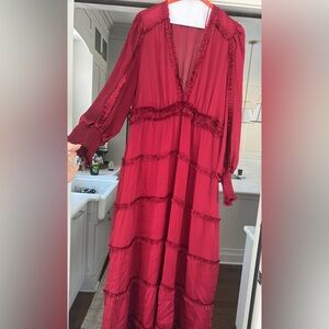CeCe Burgundy Long Sleeve Dress with Ruffles